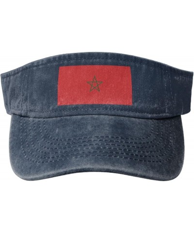 Stylish Flag of Morocco Cowboy Empty Top Sun Hat Blank Baseball Cap for Men Women - Large Brim Sun Protection Navy Blue $10.5...