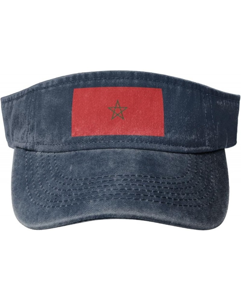 Stylish Flag of Morocco Cowboy Empty Top Sun Hat Blank Baseball Cap for Men Women - Large Brim Sun Protection Navy Blue $10.5...