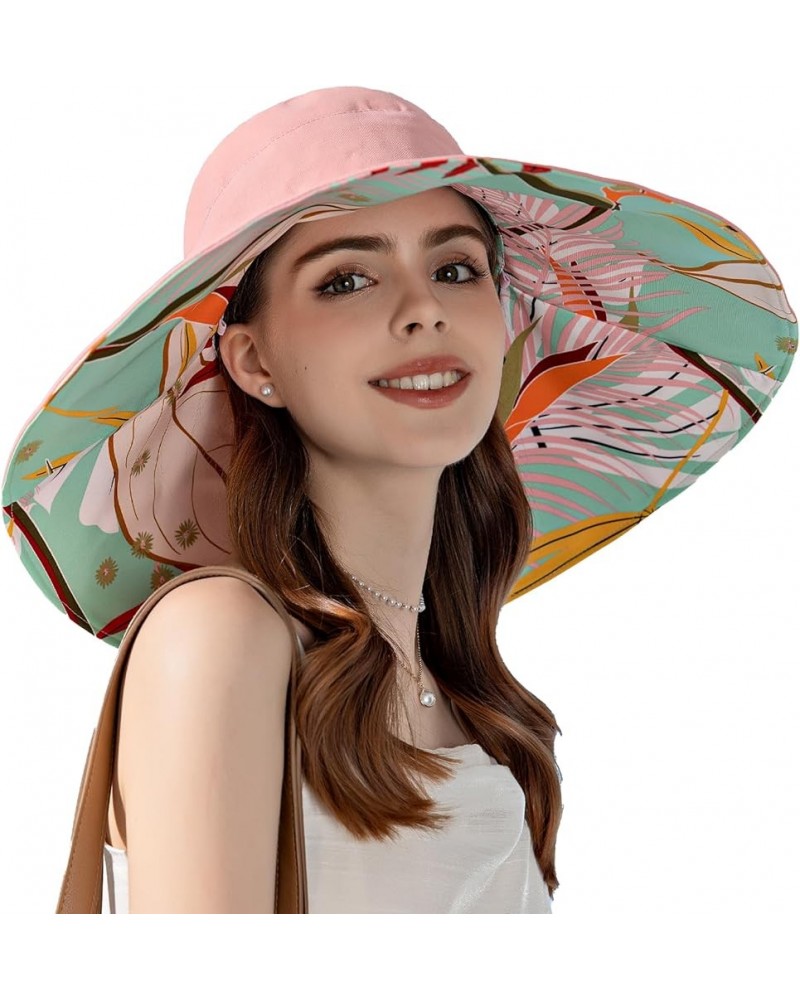 7" Women's Wide Brim Sun Hat, Large Foldable UV Protective Sun Hat, can be worn on both sides Flower/Pink $11.50 Sun Hats