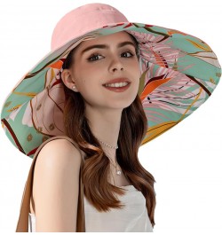 7" Women's Wide Brim Sun Hat, Large Foldable UV Protective Sun Hat, can be worn on both sides Flower/Pink $11.50 Sun Hats