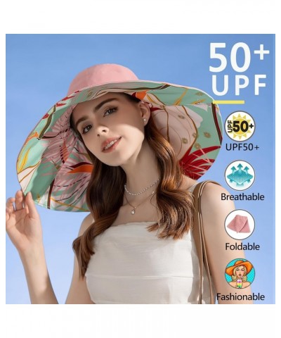 7" Women's Wide Brim Sun Hat, Large Foldable UV Protective Sun Hat, can be worn on both sides Flower/Pink $11.50 Sun Hats