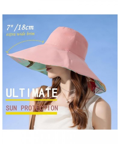 7" Women's Wide Brim Sun Hat, Large Foldable UV Protective Sun Hat, can be worn on both sides Flower/Pink $11.50 Sun Hats