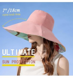 7" Women's Wide Brim Sun Hat, Large Foldable UV Protective Sun Hat, can be worn on both sides Flower/Pink $11.50 Sun Hats