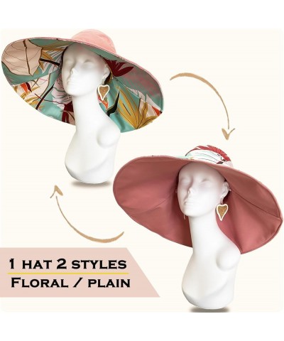 7" Women's Wide Brim Sun Hat, Large Foldable UV Protective Sun Hat, can be worn on both sides Flower/Pink $11.50 Sun Hats