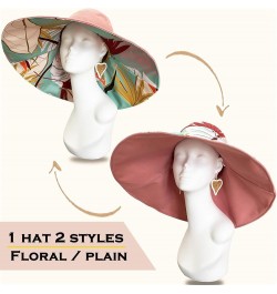 7" Women's Wide Brim Sun Hat, Large Foldable UV Protective Sun Hat, can be worn on both sides Flower/Pink $11.50 Sun Hats