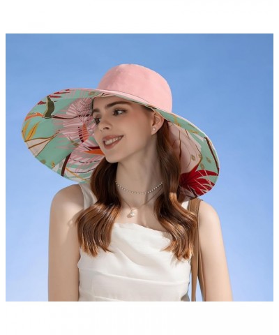 7" Women's Wide Brim Sun Hat, Large Foldable UV Protective Sun Hat, can be worn on both sides Flower/Pink $11.50 Sun Hats