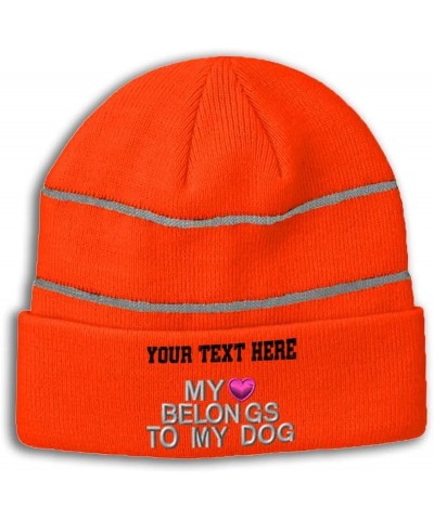 CustomReflective Beanie My Belongs to My Dog Love Acrylic High Visibility Running Gear for Men & Women 1 Size Neon Orange Per...