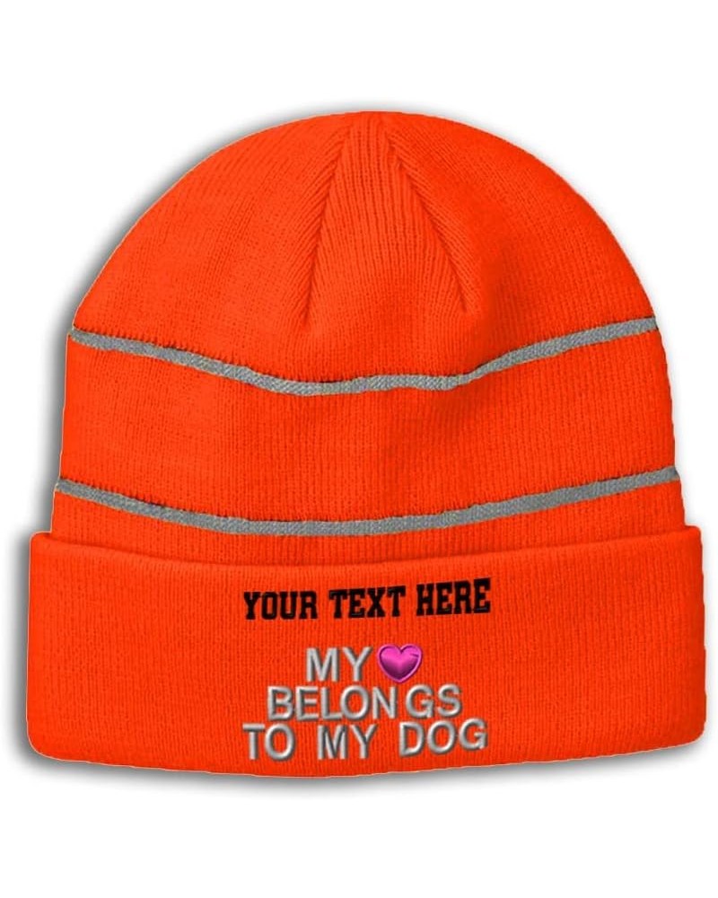 CustomReflective Beanie My Belongs to My Dog Love Acrylic High Visibility Running Gear for Men & Women 1 Size Neon Orange Per...