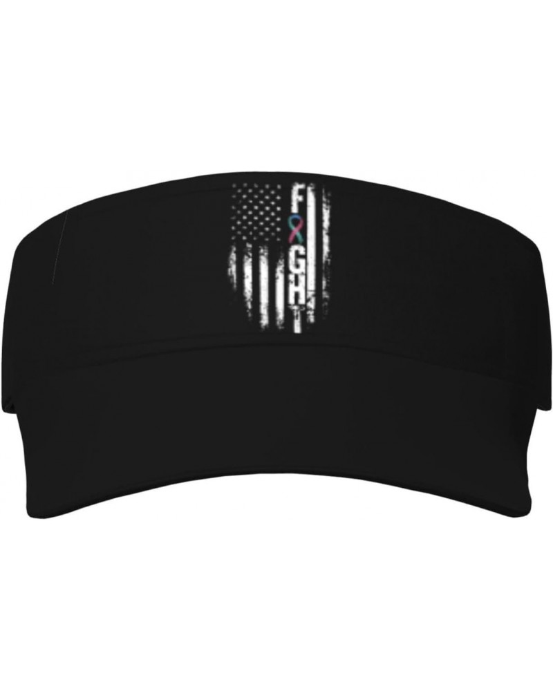 Thyroid Cancer Awareness America Flag Ribbon Visor Cap Sports Empty Top Hats Adjustable Sun Tennis Caps for Men Women50 Black...