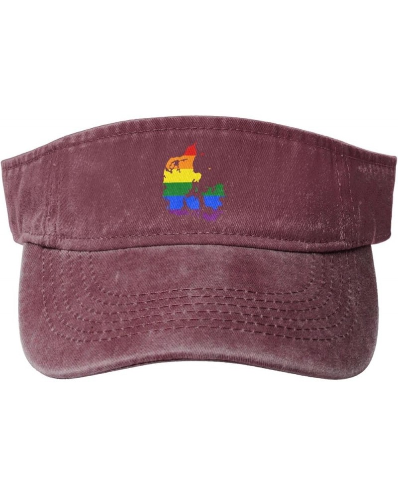 LGBT Flag Map of Denmark Sun Visor Hats for Women Men Adjustable Sports Sun Hats Cotton Golf Cap Red $10.44 Visors