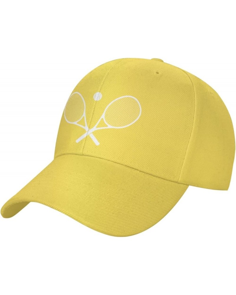 Crossed Racket and Tennis Baseball Cap Men Women - Classic Trucker Hat Adjustable Plain Hat Black Yellow $21.12 Baseball Caps