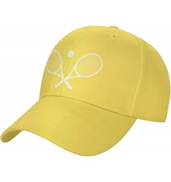 Crossed Racket and Tennis Baseball Cap Men Women - Classic Trucker Hat Adjustable Plain Hat Black Yellow $21.12 Baseball Caps