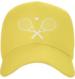 Crossed Racket and Tennis Baseball Cap Men Women - Classic Trucker Hat Adjustable Plain Hat Black Yellow $21.12 Baseball Caps