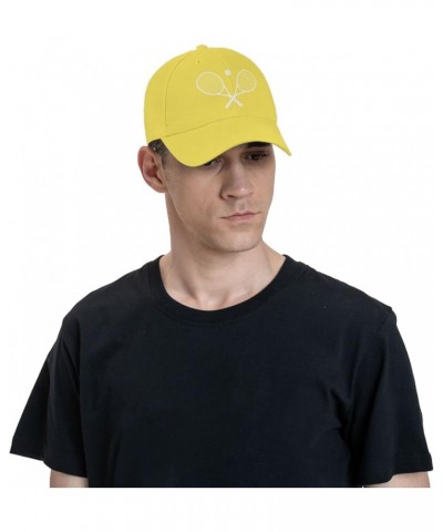 Crossed Racket and Tennis Baseball Cap Men Women - Classic Trucker Hat Adjustable Plain Hat Black Yellow $21.12 Baseball Caps