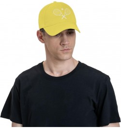 Crossed Racket and Tennis Baseball Cap Men Women - Classic Trucker Hat Adjustable Plain Hat Black Yellow $21.12 Baseball Caps