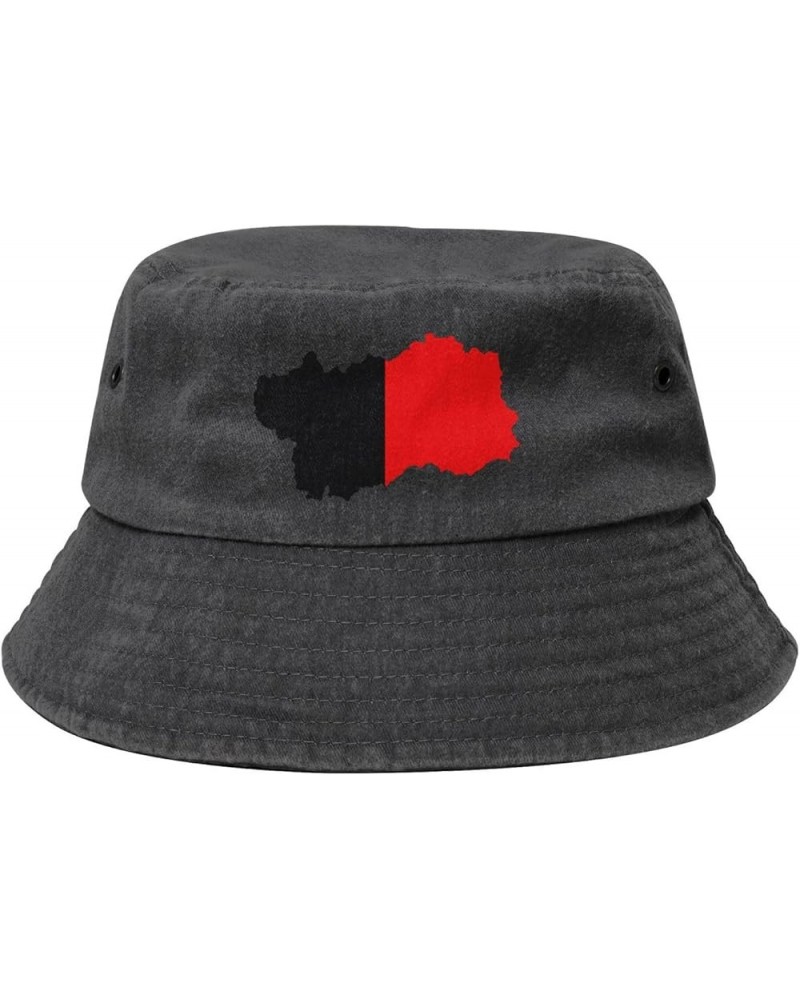 Flag Map of Aosta Valley Bucket Hat for Men Women Outdoor Washed Cotton Sun Hats Travel Beach Hat Black $11.96 Bucket Hats