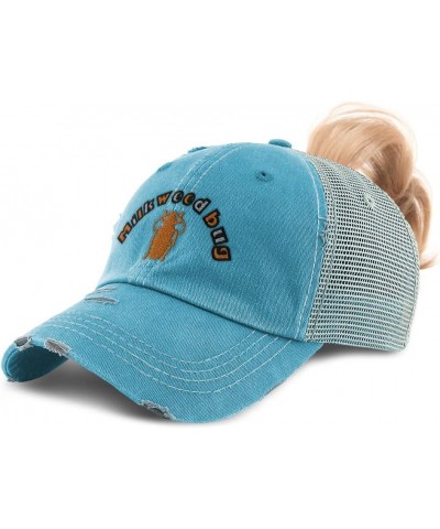 Womens Ponytail Cap Milkweed Bug Insects Insects Cotton Nature Distressed Trucker Hat Turquoise Design Only $16.11 Baseball Caps