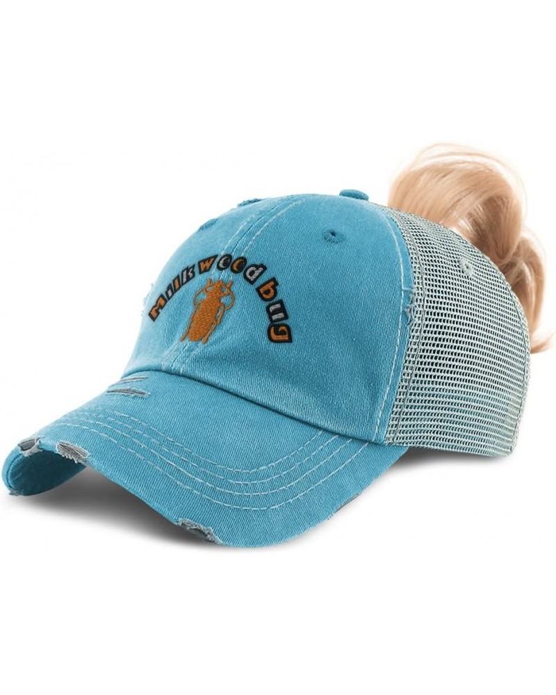 Womens Ponytail Cap Milkweed Bug Insects Insects Cotton Nature Distressed Trucker Hat Turquoise Design Only $16.11 Baseball Caps