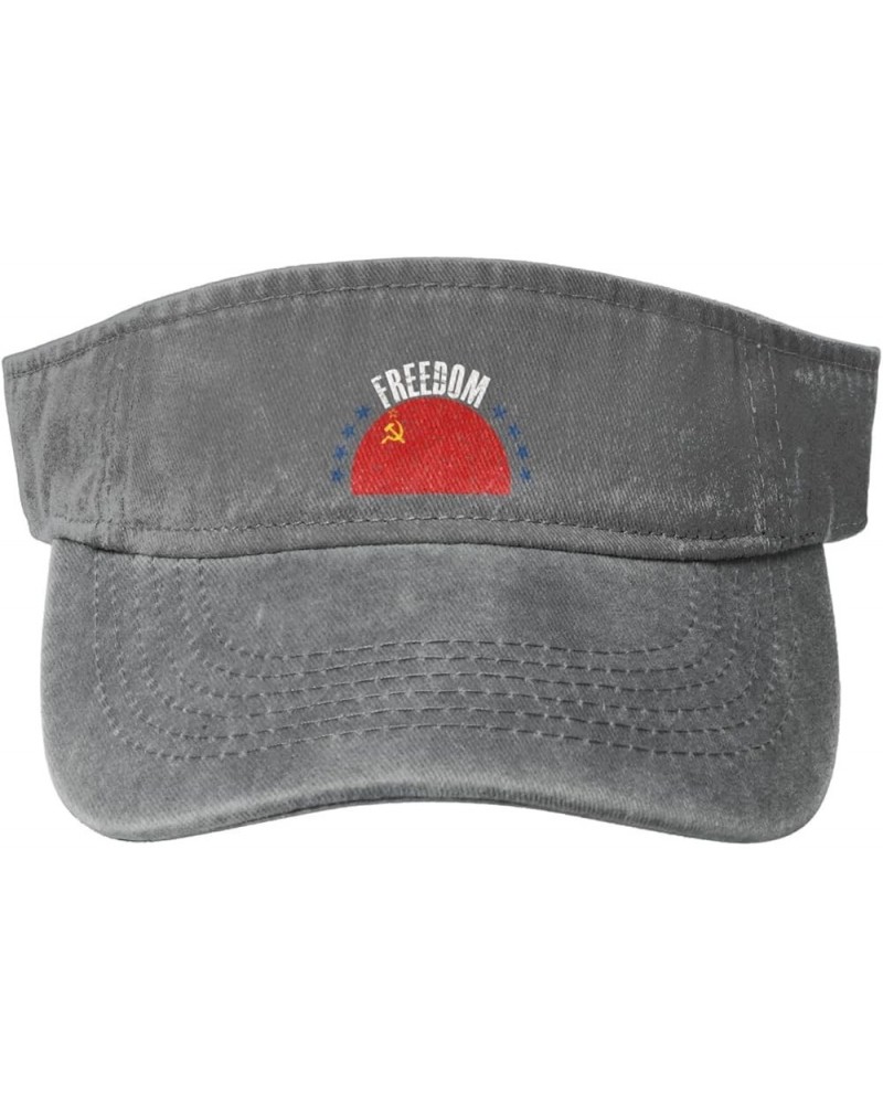 The Soviet Union Flag and Freedom Sun Visor Hats for Women Men Adjustable Cotton Sun Hat Golf Cap Gray $13.85 Visors