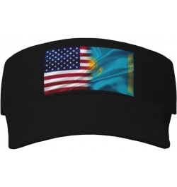 Kazakhstan America Flag Sun Defense Adult Protection Visor Black $9.16 Visors