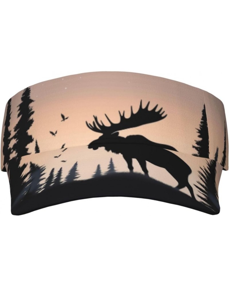 Moose Mountain Pine Tree Sunscreen Visor Hats for Women Men Sports Sun Visor Hats Empty Top Baseball Sun Cap Black $13.15 Visors