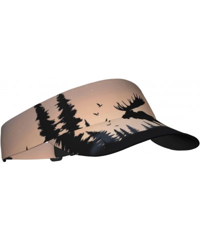 Moose Mountain Pine Tree Sunscreen Visor Hats for Women Men Sports Sun Visor Hats Empty Top Baseball Sun Cap Black $13.15 Visors