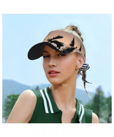 Moose Mountain Pine Tree Sunscreen Visor Hats for Women Men Sports Sun Visor Hats Empty Top Baseball Sun Cap Black $13.15 Visors