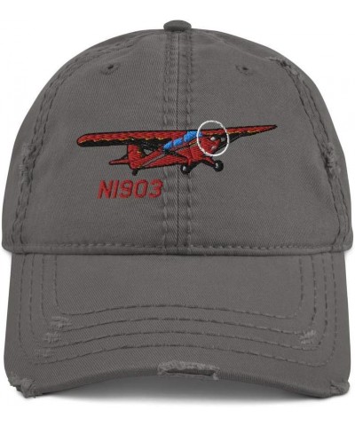 Airplane Embroidered Distressed Cap (AIRJ5I3817EC) -Personalized w/Your N Charcoal Grey $26.61 Baseball Caps