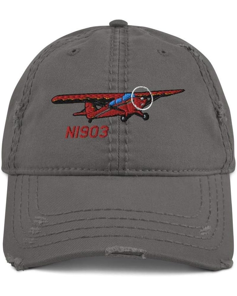 Airplane Embroidered Distressed Cap (AIRJ5I3817EC) -Personalized w/Your N Charcoal Grey $26.61 Baseball Caps