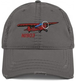 Airplane Embroidered Distressed Cap (AIRJ5I3817EC) -Personalized w/Your N Charcoal Grey $26.61 Baseball Caps