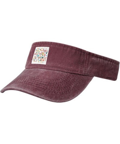 Seamless Diagram of Floral Combinations Sun Visor Hats for Women Men Sun Hat Vintage Golf Hat Adjustable Baseball Cap Red $13...