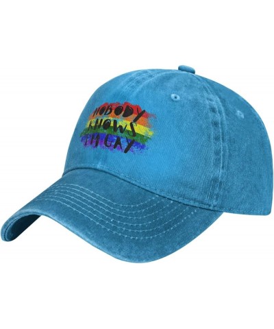 Nobody Knows I'm Gay Hat LGBT LGBTQ Gay Proud Hat Men Women Baseball Cap Adjustable Trucker Hat Cowboy Hat Blue $10.10 Cowboy...