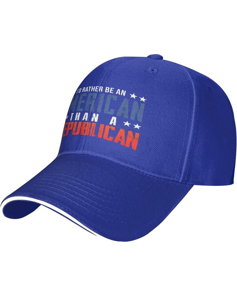 I'd Rather Be an American Than A Democrat hat Anti Liberal Trump 2024 hat Fuck Joe Biden Hat Adjustable Funny Fashion Cap Blu...