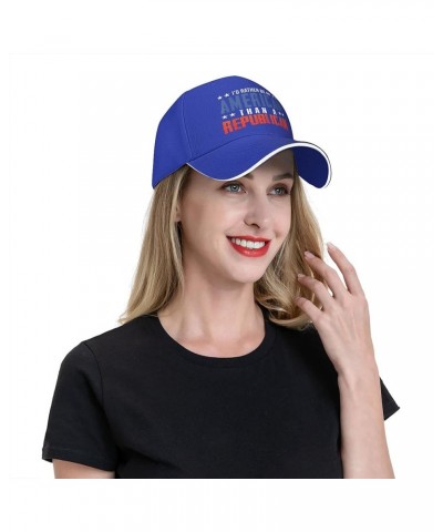 I'd Rather Be an American Than A Democrat hat Anti Liberal Trump 2024 hat Fuck Joe Biden Hat Adjustable Funny Fashion Cap Blu...