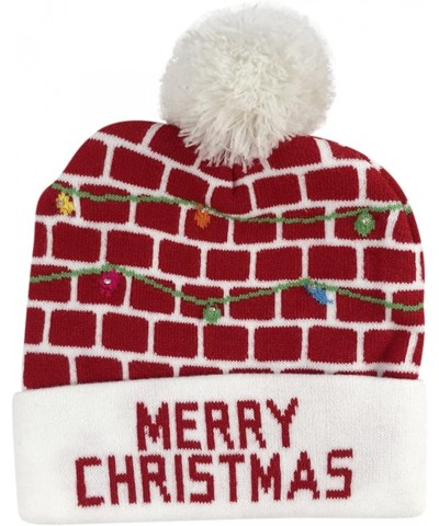 Light up Christmas Hat Xmas LED Knitted Sweater Hat,Red Knit Cap with Pom Unisex Beanie for Men Women Teens C $10.39 Skullies...