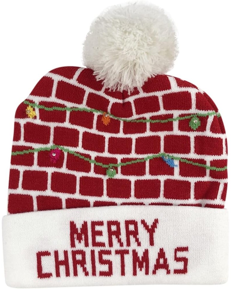 Light up Christmas Hat Xmas LED Knitted Sweater Hat,Red Knit Cap with Pom Unisex Beanie for Men Women Teens C $10.39 Skullies...