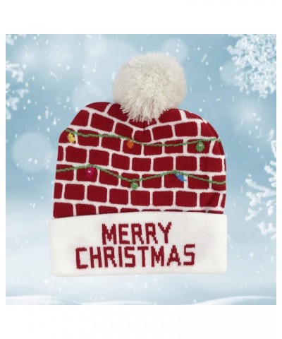 Light up Christmas Hat Xmas LED Knitted Sweater Hat,Red Knit Cap with Pom Unisex Beanie for Men Women Teens C $10.39 Skullies...