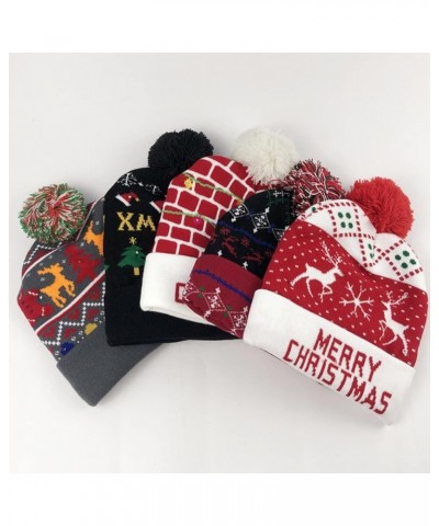 Light up Christmas Hat Xmas LED Knitted Sweater Hat,Red Knit Cap with Pom Unisex Beanie for Men Women Teens C $10.39 Skullies...