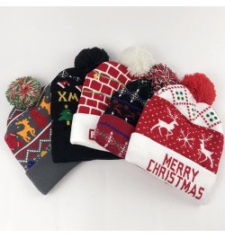 Light up Christmas Hat Xmas LED Knitted Sweater Hat,Red Knit Cap with Pom Unisex Beanie for Men Women Teens C $10.39 Skullies...