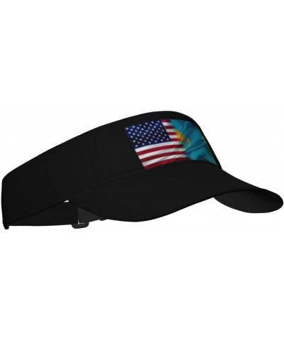 Kazakhstan America Flag Sun Defense Adult Protection Visor Black $9.16 Visors