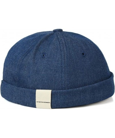 Unisex Docker Brimless Hats Skullcap Beanie Worker Sailor Cap Retro Rolled Cuff Skull Caps with Adjustable 100*blue $10.31 Sk...