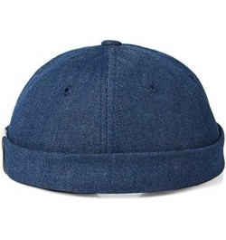 Unisex Docker Brimless Hats Skullcap Beanie Worker Sailor Cap Retro Rolled Cuff Skull Caps with Adjustable 100*blue $10.31 Sk...