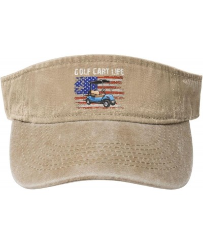 Golf Cart Life USA Flag Sun Visor Hats for Women Men Sun Hat Vintage Golf Hat Adjustable Baseball Cap Natural $13.62 Visors