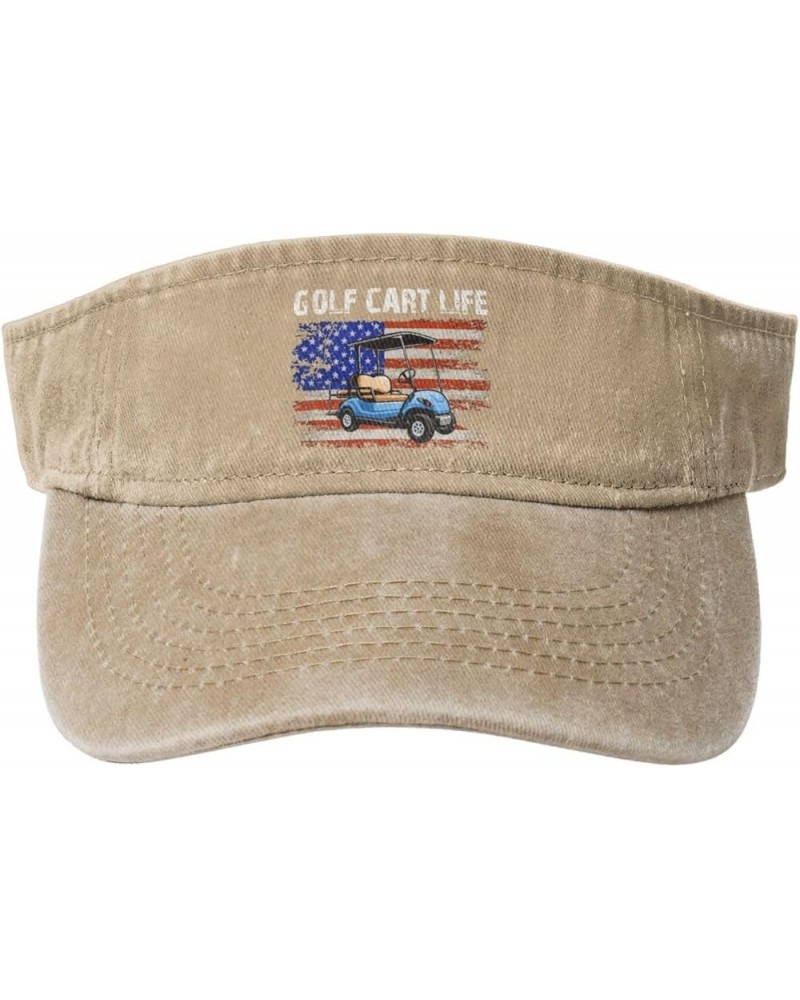 Golf Cart Life USA Flag Sun Visor Hats for Women Men Sun Hat Vintage Golf Hat Adjustable Baseball Cap Natural $13.62 Visors