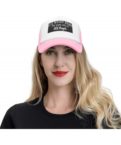 It's Weird Being The Same Age As Old People Gift Trucker Hat Mesh Baseball Cap Men Ponytail Hat Women Sun Hat Black Pink $9.4...