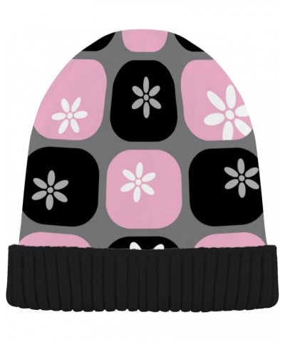 Plaid Cartoon Fashion Pink Black Beanie Knit Hat Vintage Stylish Knit Beanie Hat Adults Kids Women Men Plaid Cartoon Fashion ...