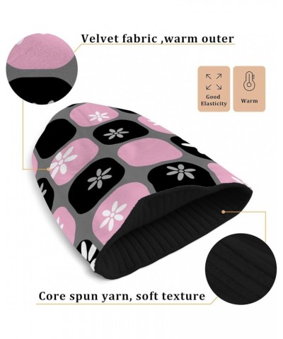 Plaid Cartoon Fashion Pink Black Beanie Knit Hat Vintage Stylish Knit Beanie Hat Adults Kids Women Men Plaid Cartoon Fashion ...