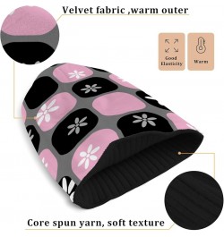 Plaid Cartoon Fashion Pink Black Beanie Knit Hat Vintage Stylish Knit Beanie Hat Adults Kids Women Men Plaid Cartoon Fashion ...