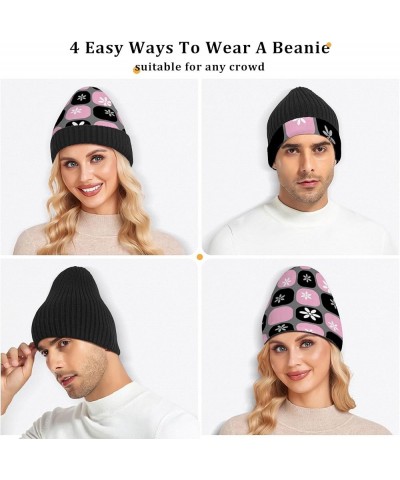 Plaid Cartoon Fashion Pink Black Beanie Knit Hat Vintage Stylish Knit Beanie Hat Adults Kids Women Men Plaid Cartoon Fashion ...