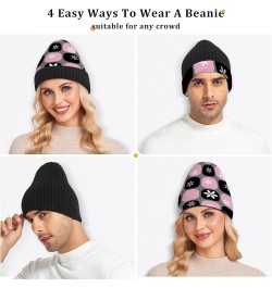 Plaid Cartoon Fashion Pink Black Beanie Knit Hat Vintage Stylish Knit Beanie Hat Adults Kids Women Men Plaid Cartoon Fashion ...